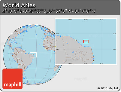 Gray Location Map of the Area around 4° 1' 30" S, 36° 28' 30" W