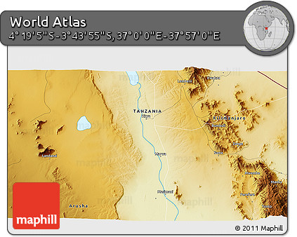 Physical 3D Map of the Area around 4° 1' 30" S, 37° 28' 30" E