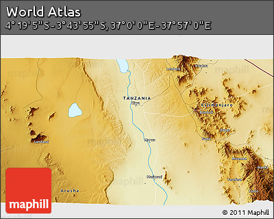 Physical 3D Map of the Area around 4° 1' 30" S, 37° 28' 30" E