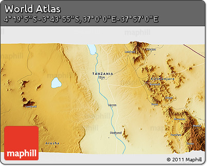Physical 3D Map of the Area around 4° 1' 30" S, 37° 28' 30" E