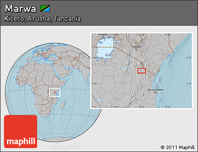 Gray Location Map of Marwa, hill shading