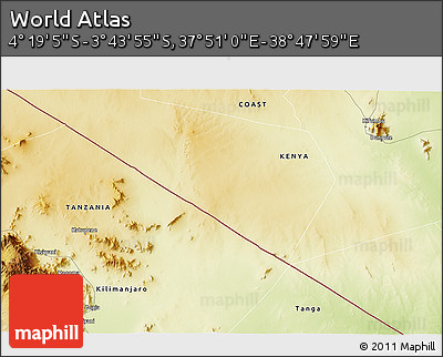 Physical 3D Map of the Area around 4° 1' 30" S, 38° 19' 30" E