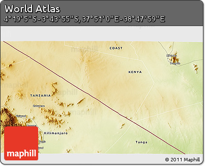 Physical 3D Map of the Area around 4° 1' 30" S, 38° 19' 30" E