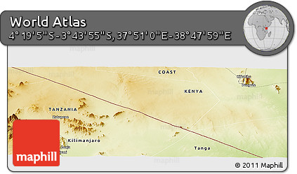 Physical Panoramic Map of the Area around 4° 1' 30" S, 38° 19' 30" E