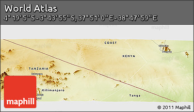 Physical Panoramic Map of the Area around 4° 1' 30" S, 38° 19' 30" E