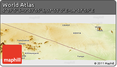 Physical Panoramic Map of the Area around 4° 1' 30" S, 38° 19' 30" E