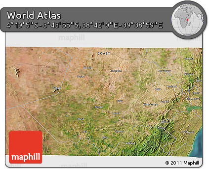 Satellite 3D Map of the Area around 4° 1' 30" S, 39° 10' 29" E