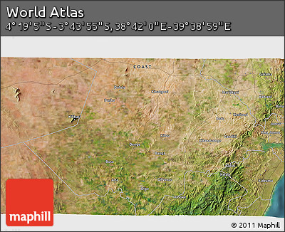 Satellite 3D Map of the Area around 4° 1' 30" S, 39° 10' 29" E