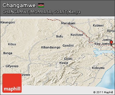 Shaded Relief Panoramic Map of Changamwe