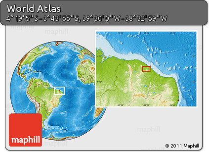 Physical Location Map of the Area around 4° 1' 30" S, 39° 1' 29" W