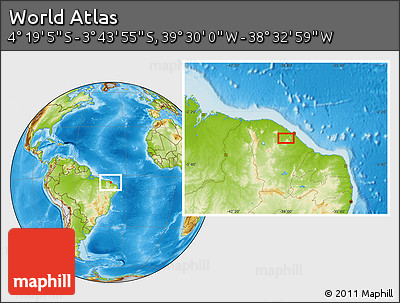Physical Location Map of the Area around 4° 1' 30" S, 39° 1' 29" W