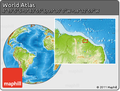 Physical Location Map of the Area around 4° 1' 30" S, 39° 1' 29" W