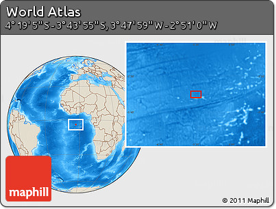 Shaded Relief Location Map of the Area around 4° 1' 30" S, 3° 19' 30" W