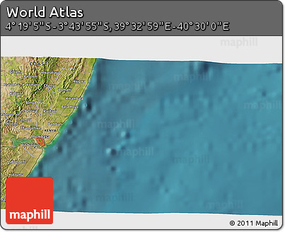 Satellite 3D Map of the Area around 4° 1' 30" S, 40° 1' 29" E