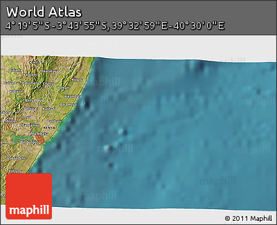 Satellite 3D Map of the Area around 4° 1' 30" S, 40° 1' 29" E