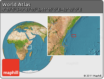 Satellite Location Map of the Area around 4° 1' 30" S, 41° 43' 30" E