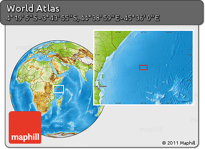 Physical Location Map of the Area around 4° 1' 30" S, 45° 7' 30" E