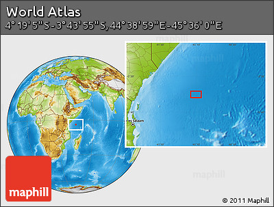 Physical Location Map of the Area around 4° 1' 30" S, 45° 7' 30" E