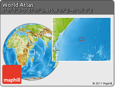 Physical Location Map of the Area around 4° 1' 30" S, 45° 7' 30" E