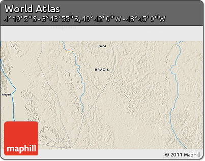 Shaded Relief 3D Map of the Area around 4° 1' 30" S, 49° 13' 30" W