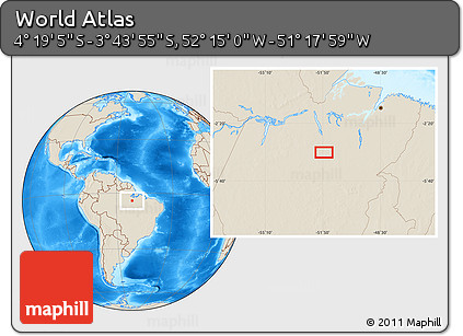 Shaded Relief Location Map of the Area around 4° 1' 30" S, 51° 46' 29" W
