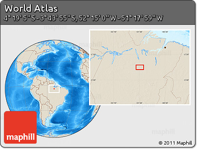 Shaded Relief Location Map of the Area around 4° 1' 30" S, 51° 46' 29" W