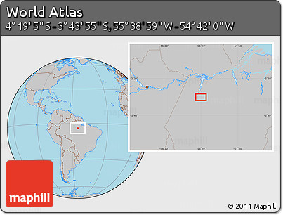 Gray Location Map of the Area around 4° 1' 30" S, 55° 10' 29" W