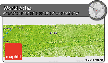 Physical Panoramic Map of the Area around 4° 1' 30" S, 55° 10' 29" W