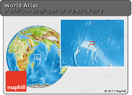 Physical Location Map of the Area around 4° 1' 30" S, 56° 10' 29" E