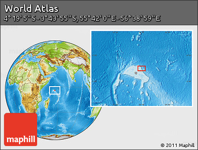 Physical Location Map of the Area around 4° 1' 30" S, 56° 10' 29" E