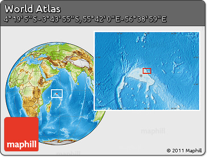 Physical Location Map of the Area around 4° 1' 30" S, 56° 10' 29" E