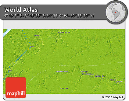 Physical 3D Map of the Area around 4° 1' 30" S, 61° 7' 30" W