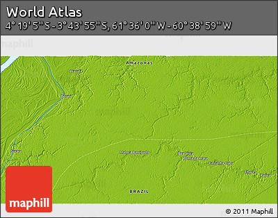 Physical 3D Map of the Area around 4° 1' 30" S, 61° 7' 30" W