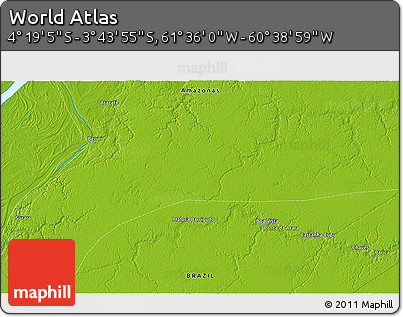 Physical 3D Map of the Area around 4° 1' 30" S, 61° 7' 30" W