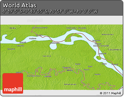 Physical 3D Map of the Area around 4° 1' 30" S, 70° 28' 29" W