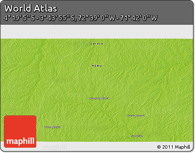 Physical 3D Map of the Area around 4° 1' 30" S, 72° 10' 30" W