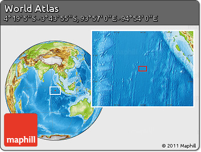 Physical Location Map of the Area around 4° 1' 30" S, 94° 25' 30" E