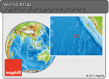 Physical Location Map of the Area around 4° 1' 30" S, 96° 7' 30" E