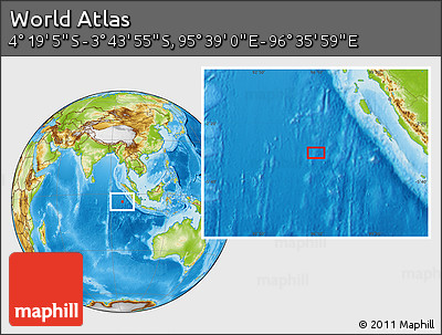 Physical Location Map of the Area around 4° 1' 30" S, 96° 7' 30" E