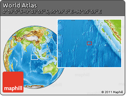 Physical Location Map of the Area around 4° 1' 30" S, 96° 7' 30" E