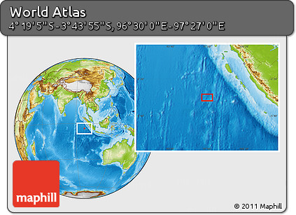 Physical Location Map of the Area around 4° 1' 30" S, 96° 58' 29" E