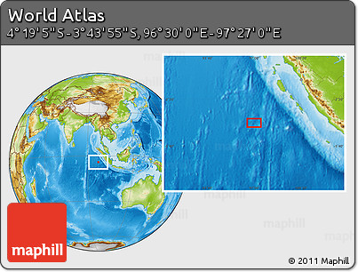 Physical Location Map of the Area around 4° 1' 30" S, 96° 58' 29" E