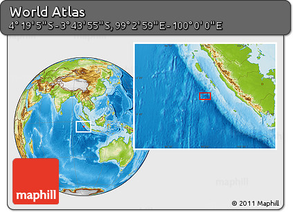 Physical Location Map of the Area around 4° 1' 30" S, 99° 31' 30" E