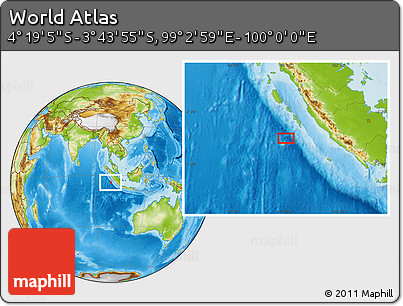 Physical Location Map of the Area around 4° 1' 30" S, 99° 31' 30" E