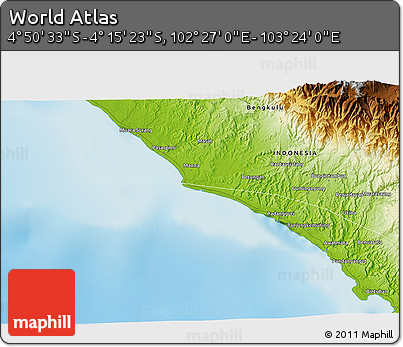 Physical 3D Map of the Area around 4° 32' 58" S, 102° 55' 30" E