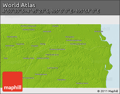 Physical 3D Map of the Area around 4° 32' 58" S, 105° 28' 29" E