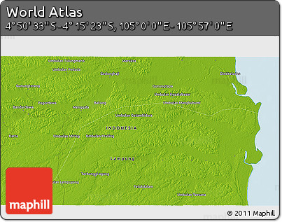 Physical 3D Map of the Area around 4° 32' 58" S, 105° 28' 29" E