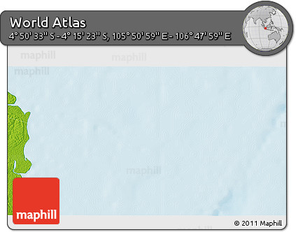 Physical 3D Map of the Area around 4° 32' 58" S, 106° 19' 29" E