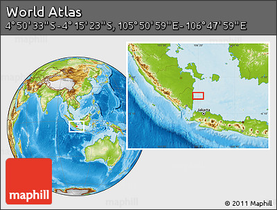 Physical Location Map of the Area around 4° 32' 58" S, 106° 19' 29" E