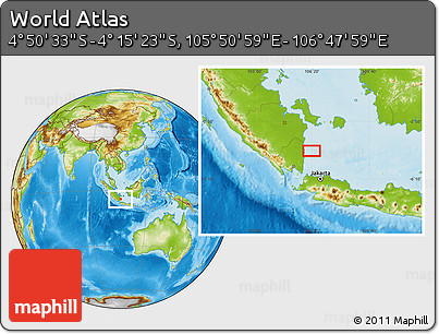 Physical Location Map of the Area around 4° 32' 58" S, 106° 19' 29" E